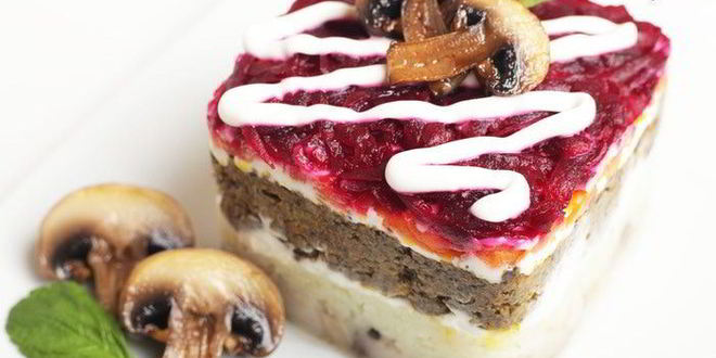 Рецепт сельди под шубой с грибной икрой