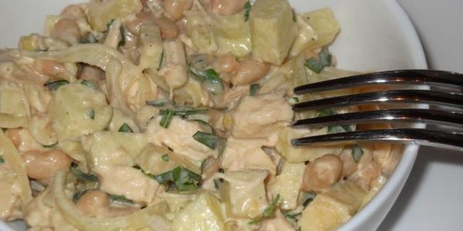 Рецепт салата с копченой курицей и фасолью