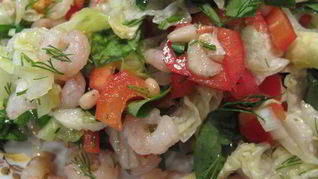 Рецепт Салата со шпинатом, креветками и кедровыми орешками