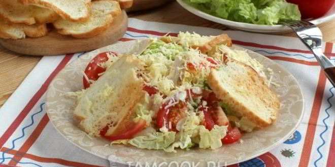 Рецепт салата цезарь с пекинской капустой и курицей