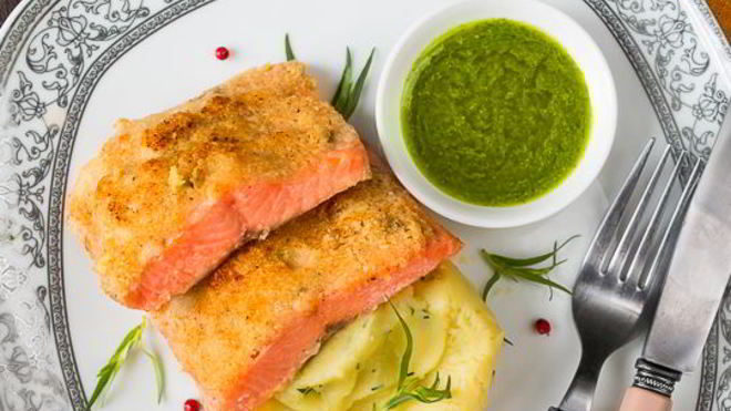 Рецепт Лосося с хрустящей корочкой и эстрагоновым винегретом