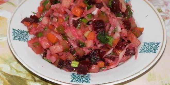 Рецепт салата винегрет с квашеной капустой и свеклой