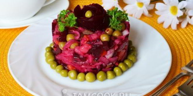 Рецепт винегрета с горошком и капустой