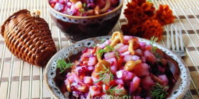 Рецепт винегрета с маринованными опятами