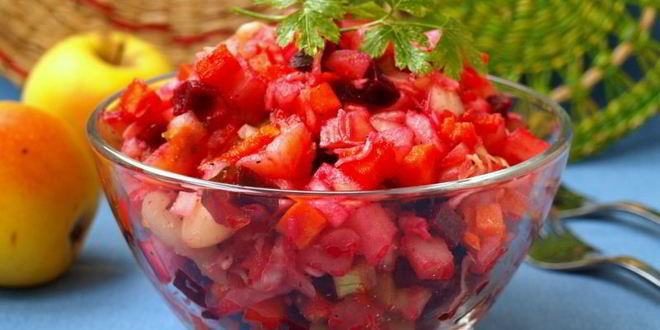 Рецепт винегрета с яблоками и отварной фасолью