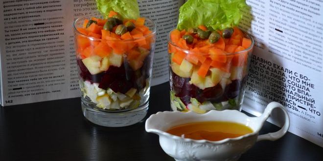 Рецепт винегрета в стакане с маринованными боровиками