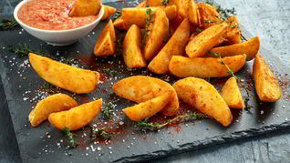 Рецепт Хрустящего картофеля с соусом сальса и кокосовой стружкой