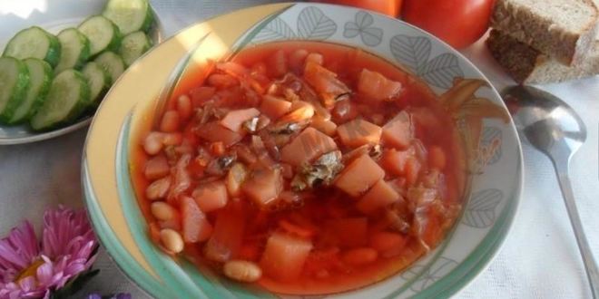 Рецепт борща с килькой в томате и фасолью