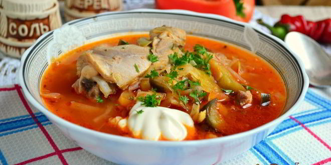 Рецепт борща с курицей и баклажанами
