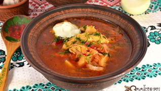 Рецепт Борща с курицей и бочковыми помидорами