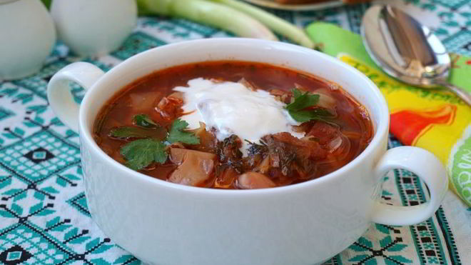 Рецепт Постного борща с фасолью и толстолобиком в томате