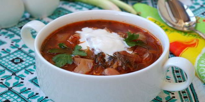 Рецепт постного борща с фасолью и толстолобиком в томате