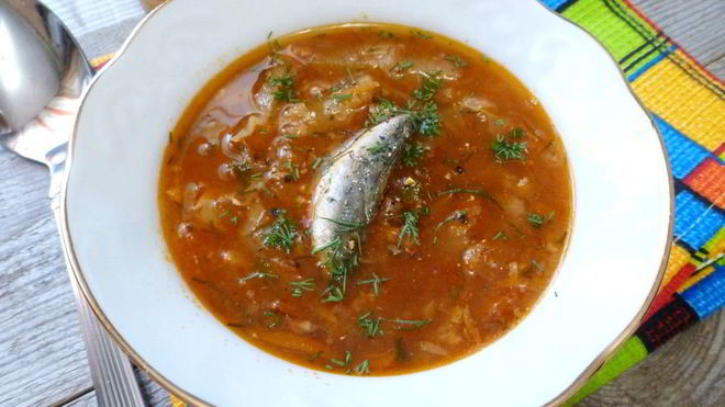 Рецепт Постного борща с килькой в томате