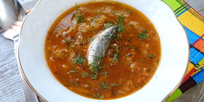 Рецепт постного борща с килькой в томате