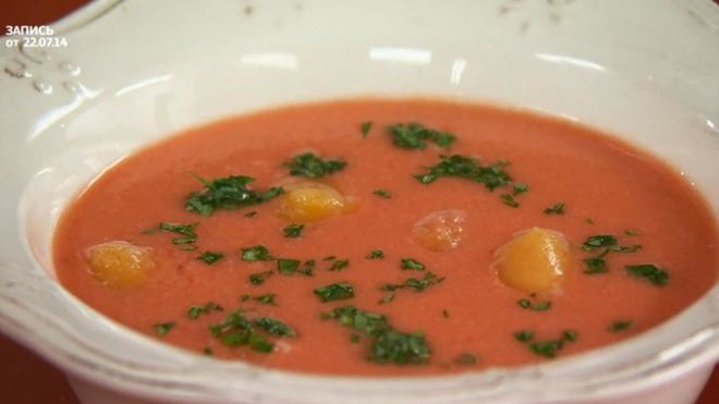 Рецепт Супа Гаспачо с апельсиновым льдом