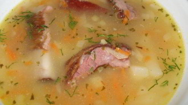 Рецепт Горохового супа с копчеными свиными ребрышками в мультиварке