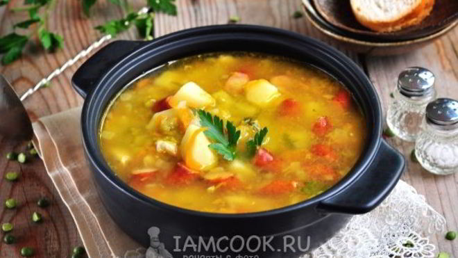 Рецепт Горохового супа с охотничьими колбасками