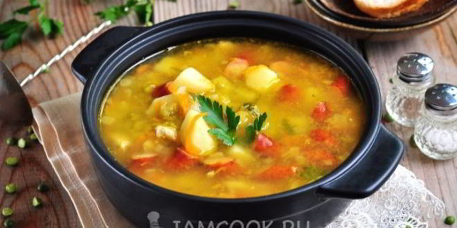 Рецепт горохового супа с охотничьими колбасками