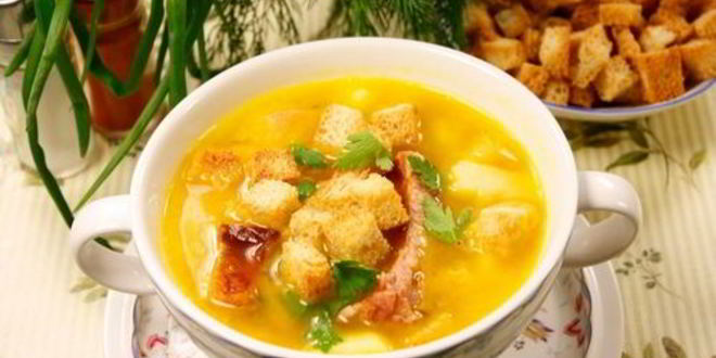 Рецепт супа горохового с овощами и копчеными ребрышками