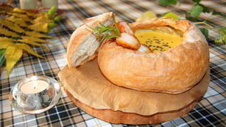 Рецепт Крема-супа из тыквы с тигровыми креветками