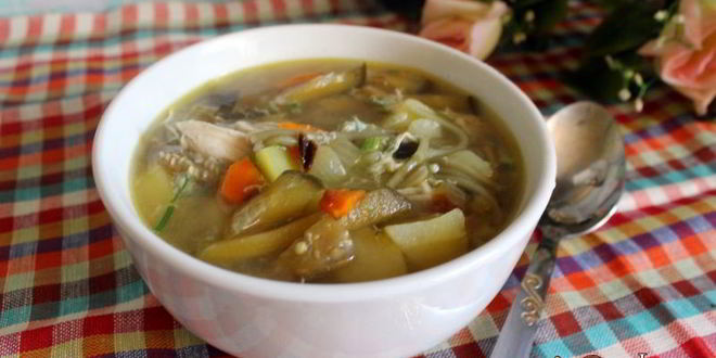 Рецепт куриного супа с баклажанами и лапшой зеленый чай