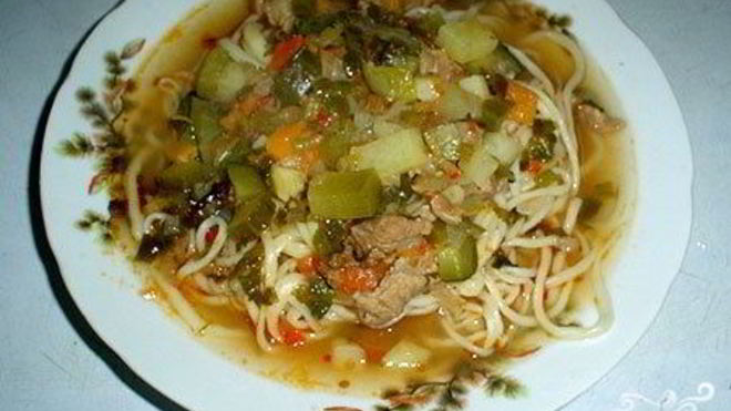 Рецепт Лагмана с солеными огурцами