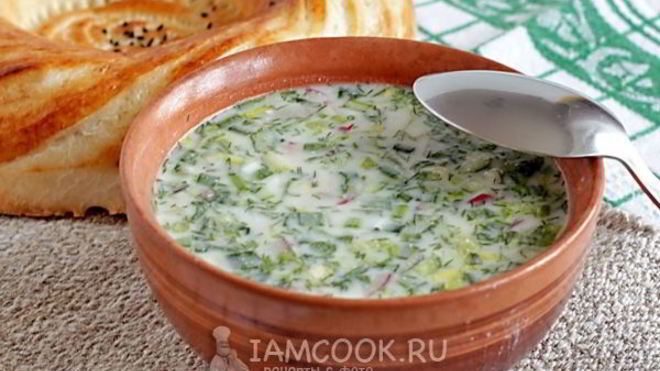 Рецепт Окрошки на кефире с копченой курицей без картошки