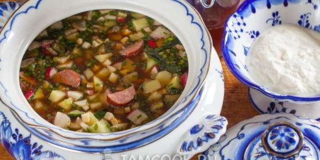 Рецепт окрошки на квасе с полукопченой колбасой