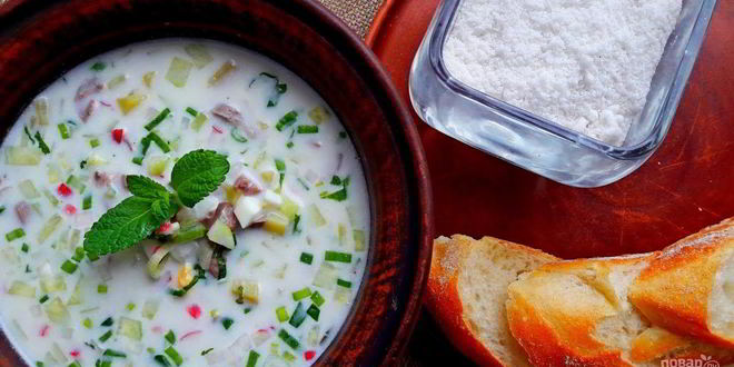 Рецепт окрошки на сметане с мясом