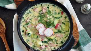 Рецепт Окрошки с колбасой на айране