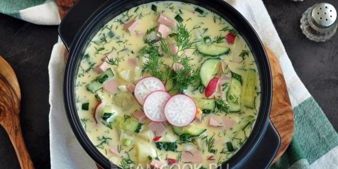 Рецепт окрошки с колбасой на айране