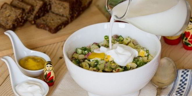 Рецепт окрошки с мясом на кефире