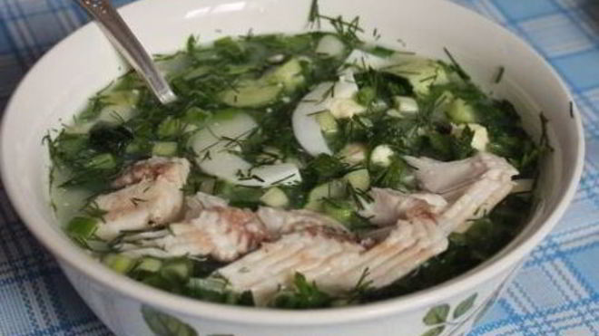 Рецепт Окрошки с рыбой и редькой
