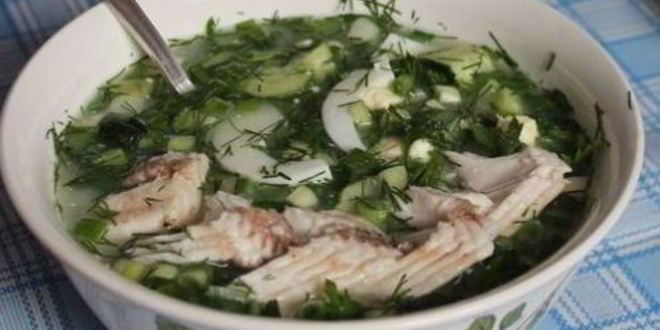 Рецепт окрошки с рыбой и редькой