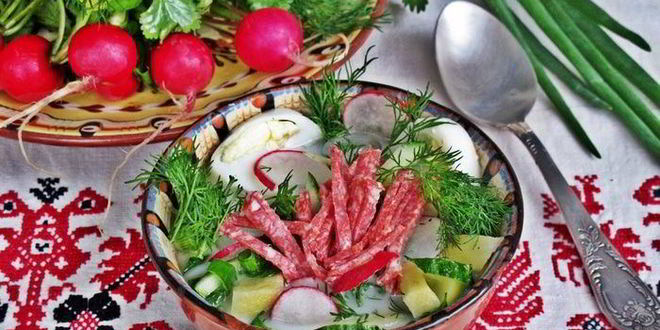 Рецепт окрошки с салями на йогурте