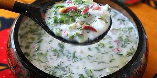 Рецепт окрошки с салями на кефире и газированной воде