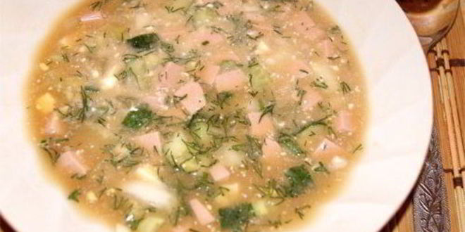 Рецепт окрошки с вареной колбасой на квасе