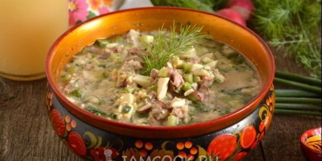 Рецепт окрошки с жареным мясом