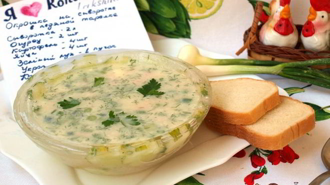 Рецепт Окрошки в ледяной тарелке на сыворотке с редькой