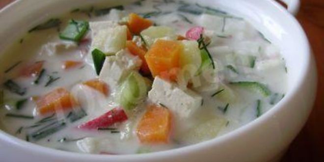 Рецепт вегетарианской окрошки на тофу