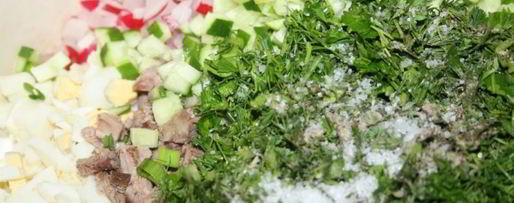 Шаг 3: весенней окрошки с отварной говядиной на кефире и минералке