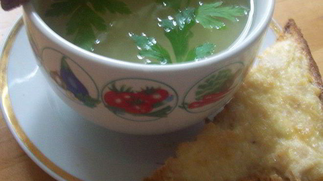 Рецепт Чесночной похлебки с сырно-куриными тостами