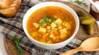 Рецепт Рассольника с перловкой, солеными огурцами и нутом