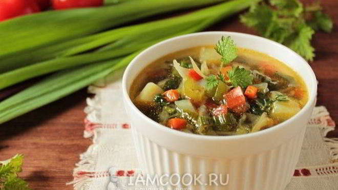 Рецепт Постных зеленых щей с крапивой и китайским чесноком