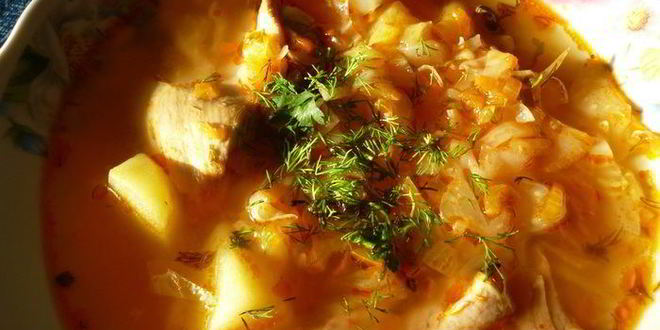 Рецепт щей из свежей капусты с солеными помидорами