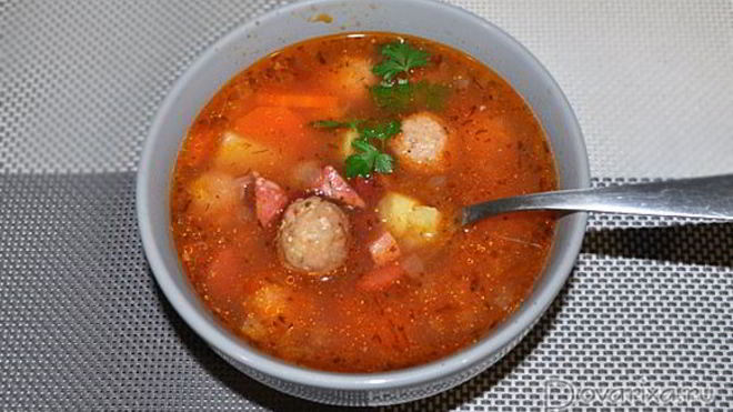 Рецепт Солянки с фрикадельками и фасолью