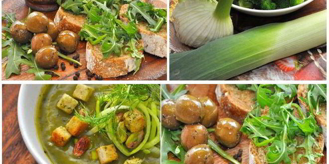 Рецепт кростини с оливками и зеленый суп-пюре