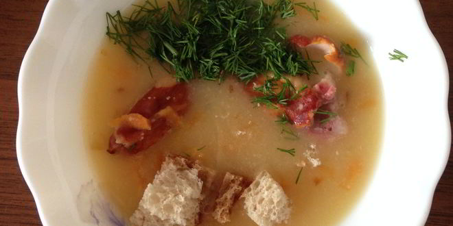 Рецепт супа-пюре горохового с копчеными крылышками