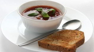 Рецепт Супа-пюре из артишоков и фасоли с теплым хлебом с фетой, черри и базиликом