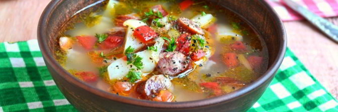 Рецепт Супа с рисом, овощами и охотничьими колбасками